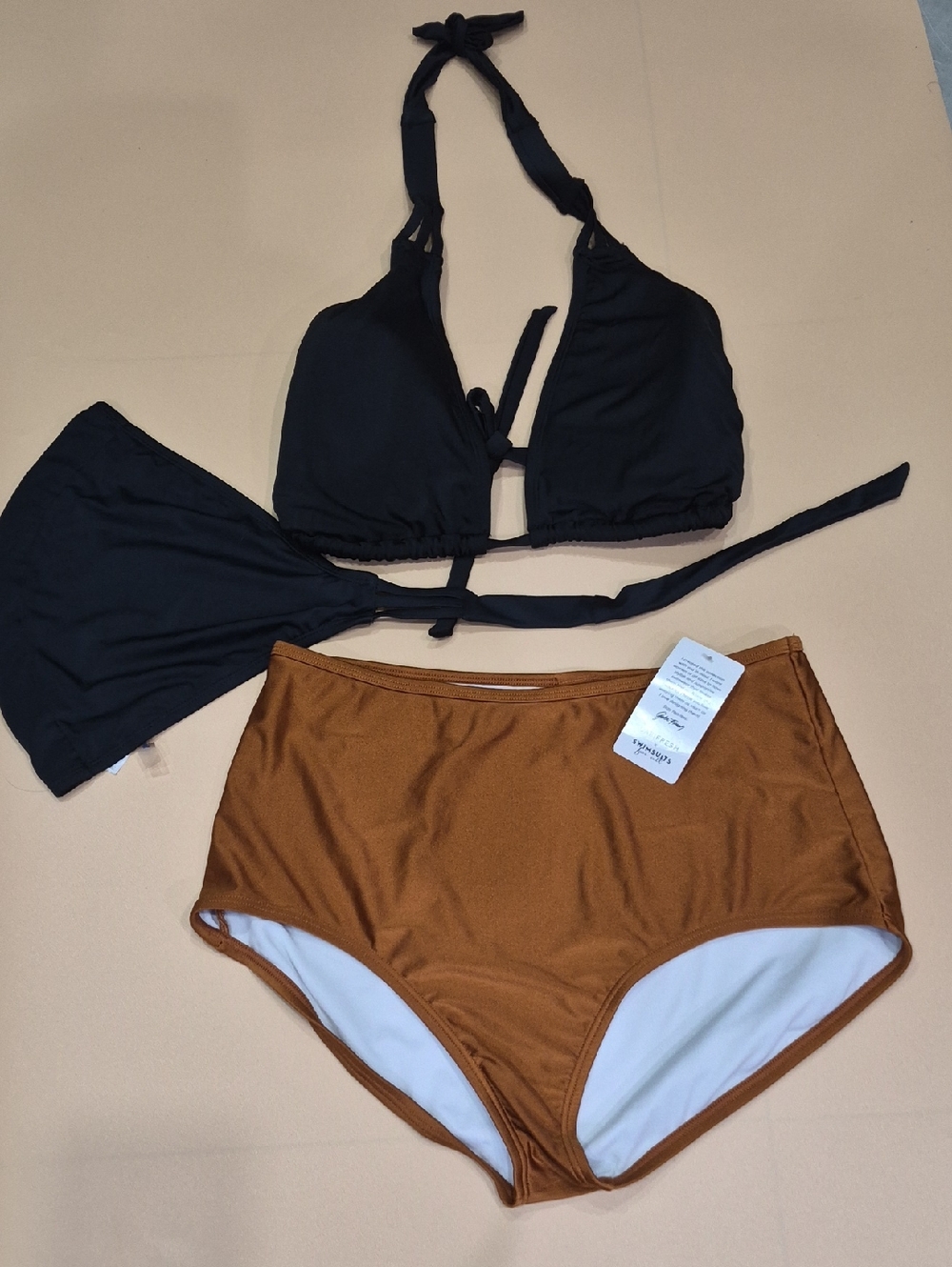 Swimsuits For All Two-Piece Halter Bikini Set - Black & Brown